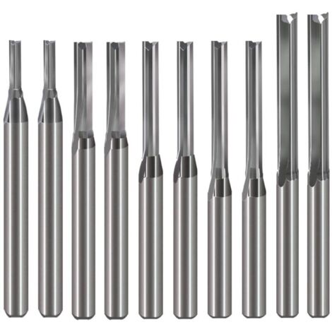Set di 10 frese dritte da 1/8" (CED 1,0 mm, 1,5 mm, 2,0 mm, 2,5 mm, 3,175 mm) a 2 taglienti, a doppio filo, in acciaio al tungsteno CNC per legno, MDF, acrilico