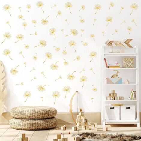 Adesivi murali a forma di fiore di tarassaco, decorazioni murali dorate a forma di pianta, decorazioni per finestre di soggiorno, bagno, cameretta dei bambini, cameretta dei neonati