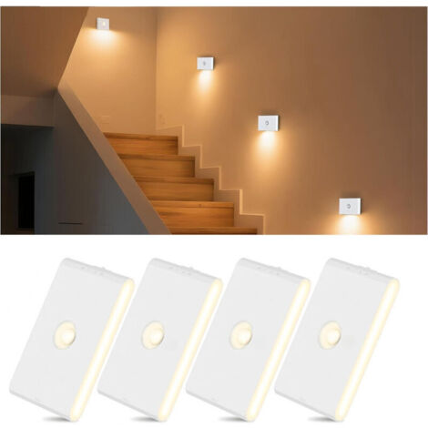 Set di 4 luci notturne con sensore di movimento, 3 colori e luminosità regolabile, ricaricabili, ideali per interni, scale, corridoi e bagni. (1/4)