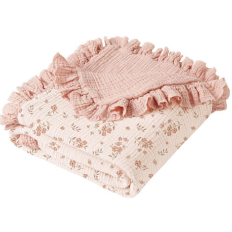 Coperta per neonati in mussola con volant, coperta in cotone per culla, adatta a neonati, lattanti e bambini piccoli, ultra morbida e leggera 92 x 102 cm (fiore) (1/4)