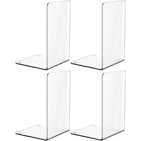 Set di 4 fermalibri in acrilico trasparente per mensole, con cuscinetti antiscivolo, design unico, decorativi per casa, ufficio e scuola.