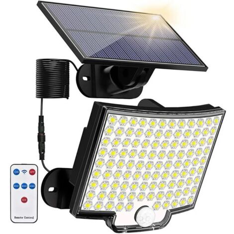 Lampada solare da esterno a 106 LED con sensore di movimento, grado di protezione IP65 (impermeabile), angolo del fascio luminoso di 120°, applique solare da giardino con cavo da 5 m. (1/4)