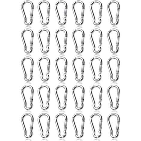 Confezione da 30 mini moschettoni (40 mm) – Moschettone a sgancio rapido leggero, fino a 50 kg, per zaini, campeggio e attività all'aperto. (1/4)