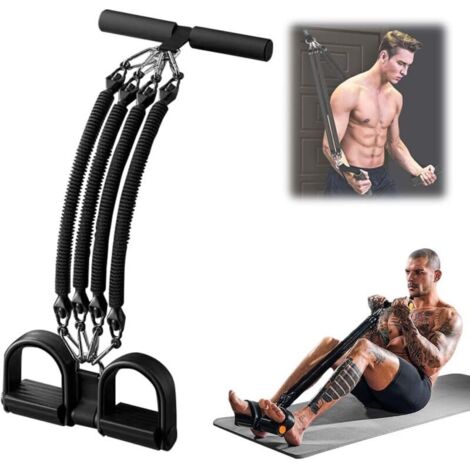 Bande elastiche per fitness - Pedale per trazione alla caviglia a 4 tubi, nuova banda elastica a pedale con maniglia, ausilio per allenamento addominale (1/4)
