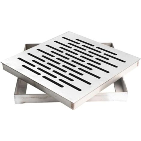 Scarico a pavimento in acciaio inox con telaio, coperchio di drenaggio esterno, griglia di scarico per acqua piovana, per terriccio da giardino, disponibile a magazzino con telaio (200 x 200 x 20 mm)