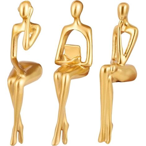 Statuetta astratta in stile nordico Tigrezy raffigurante un pensatore, scultura creativa in resina, statuette dorate per la decorazione moderna di casa e ufficio, set da 3 (1/4)