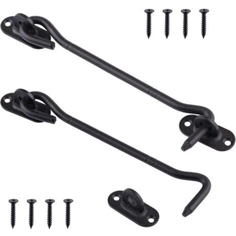 ganci per cabina in acciaio inox nero da 20 cm - Chiusure a gancio per porte - Serratura a gancio per porte scorrevoli, armadi, capanni, garage, giardini - Ganci per finestre (1/4)