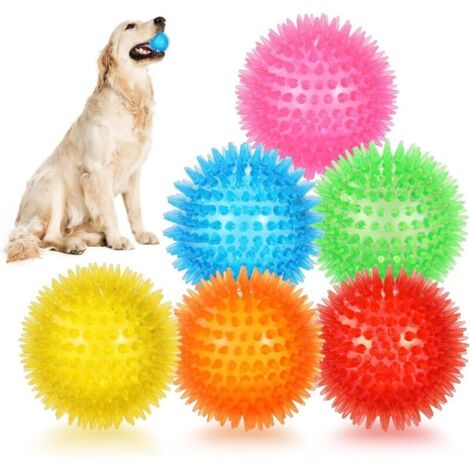 Set di 6 palline per cani da 6,5 cm con fischietto, palline per cani con punte, giocattoli galleggianti per piscina, giocattoli per cuccioli in gomma TPR per combattere la noia e pulire i denti.