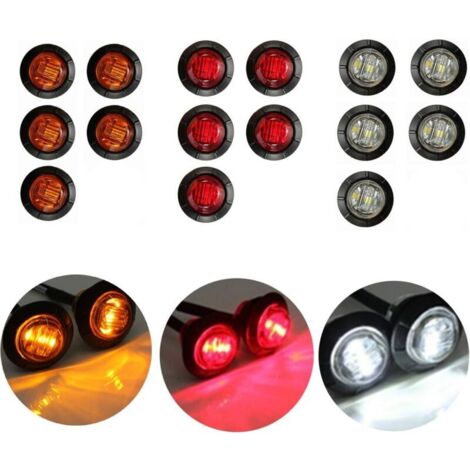 Luci di posizione laterali (confezione da 15), luci rotonde a 3 LED da 19 mm (3/4") per rimorchi, camion, roulotte, autobus, 12V-24V - Rosso, Giallo, Bianco (1/4)