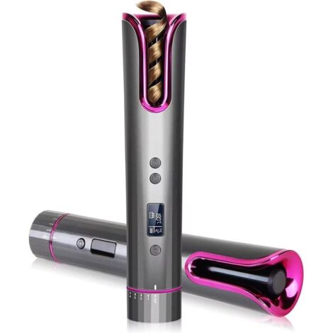 Arricciacapelli automatico senza fili, ricaricabile tramite USB, con display LCD, timer da 8 a 18 secondi, temperatura regolabile da 150 a 200 °C e piastre in ceramica.