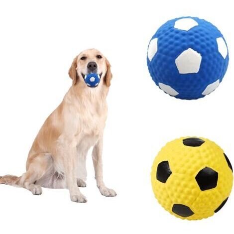 Set di 2 palline per cani con fischietto, palline da masticare e da riporto, giocattoli interattivi in gomma lattice per cani, giocattolo da masticare per la pulizia dei denti e per l'esercizio di cac (1/5)