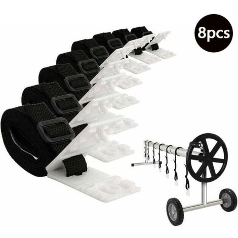 Set di 8 avvolgitori per telo di copertura per piscina con cinghie e clip, avvolgitore per telo di copertura solare per piscina interrata con tubo solare