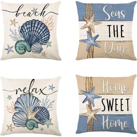Set di 4 federe per cuscini in lino naturale, 45x45 cm, ideali per divano, sedia, letto, giardino, decorazione per interni/esterni, elegante stile boho chic.