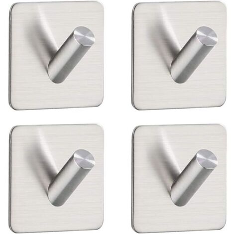 Gancio adesivo, portasciugamani da bagno, portasciugamani da parete, gancio in acciaio inox 304, set da 4 pezzi, non richiede foratura, portasciugamani spazzolato (1/4)