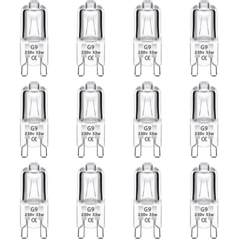 Confezione da 12 lampadine alogene a capsula G9 da 33W 230V, dimmerabili, 460LM, bianco caldo 2700K, attacco G9 a due pin, ideali per forni, lampadari, lampade da giardino e illuminazione di armadi. (1/4)