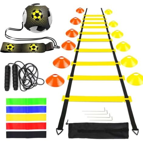 Kit di allenamento calcistico, scaletta di agilità da 6 m, 12 coni, 1 corda per saltare, 1 dispositivo per l'allenamento al tiro, 5 elastici di resistenza, regalo ideale per bambini e adulti.