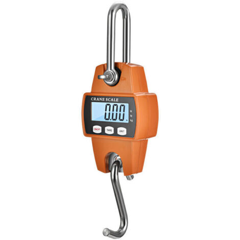 Scala a gru elettronica digitale LCD portatile arancione monoblocco con capacità di 300 kg, con gancio per viaggi, valigie, pesca all'aperto, caccia, agricoltura - 265 x 81 x 46 mm (1/3)