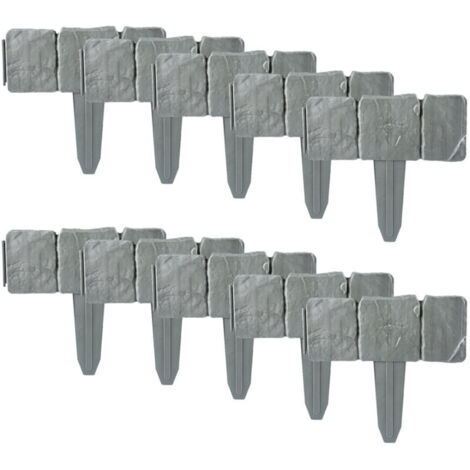 Bordura per giardino effetto ciottoli in plastica, per prato, aiuole e bordure per erba (10 pezzi, grigio)