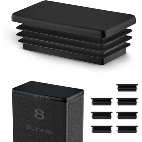Tappo terminale rettangolare nero per tubo, 100x50 mm, tappo terminale interno in plastica, per gambe di mobili e strutture metalliche, tappo di tenuta, confezione da 8
