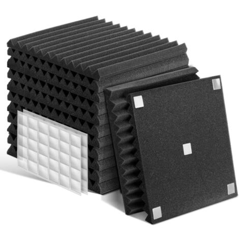 Pannelli acustici autoadesivi - Confezione da 12 pannelli acustici, 30 x 30 x 2,5 cm, in schiuma fonoassorbente, ideali per gaming, podcasting, studi di registrazione e uffici. (1/4)