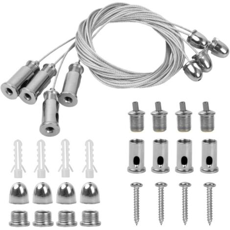 pezzi di cavo di sospensione in acciaio inox, 1,5 mm x 2 m, cavi di sospensione metallici per montaggio a soffitto, kit di cavi di sospensione regolabili per pannelli LED e plafoniere (2 m) (1/4)