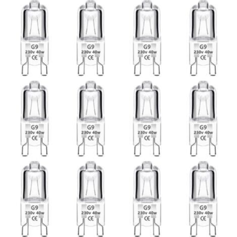 Confezione da 12 lampadine alogene dimmerabili G9 da 40W 230V, 0-100%, 480LM, bianco caldo 2700K, attacco G9 a due pin, senza sfarfallio, ideali per forni, lampadari, lampade da giardino e illuminazio (1/4)