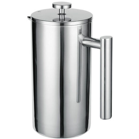 Caffettiera a pressa francese in acciaio inox da 1 litro (5 tazze), thermos a doppia parete isolato, caffettiera a pressa con filtri di ricambio e istruzioni, caffettiera a stantuffo. (1/4)