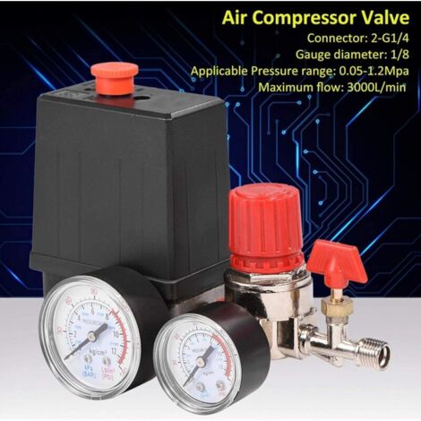 Pressostato per compressore d'aria, compressore d'aria da 12 bar, pressostato con manometri per una rapida riduzione della pressione, interruttore, valvola di controllo, regolatore