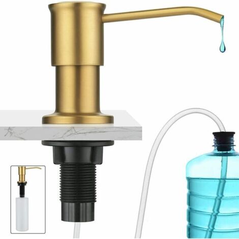 Dispenser di sapone integrato in oro spazzolato, dispenser di sapone per lavello da cucina, dispenser di sapone integrato con flacone da 500 ml e cavo di prolunga da 1,2 m, ricarica dall'alto