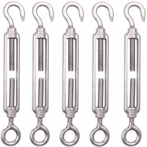 Set di 5 tenditori per cavi in acciaio inox M6, 6 mm, ganci tenditori per recinzioni, tenditori regolabili in rete metallica di acciaio inox 304 per corde, cavi, stendibiancheria, recinzioni da giardi (1/5)