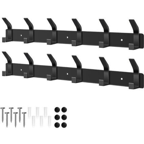 LaBlanc - Set di 2 appendiabiti da parete con 6 ganci, appendiabiti per camera da letto, bagno, cucina, appendiabiti da parete per giacche, cappotti, borse, cappelli e sciarpe (nero) (1/5)