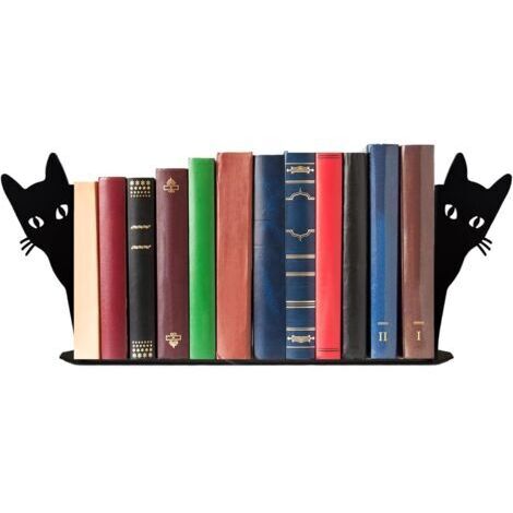 Fermalibri decorativi a forma di gatto nero, realizzati in metallo con base antiscivolo. Oggetti decorativi originali per mensole, librerie o scrivanie. Fermalibri carini ed eleganti.