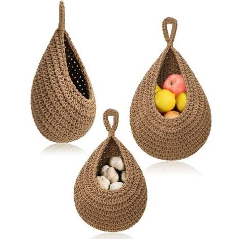 Set di 3 cestini da appendere a parete per cucina, cestino per frutta, cestino portaoggetti intrecciato, cestino da appendere per cucina, soggiorno, decorazione bagno, cestino per frutta (1/5)