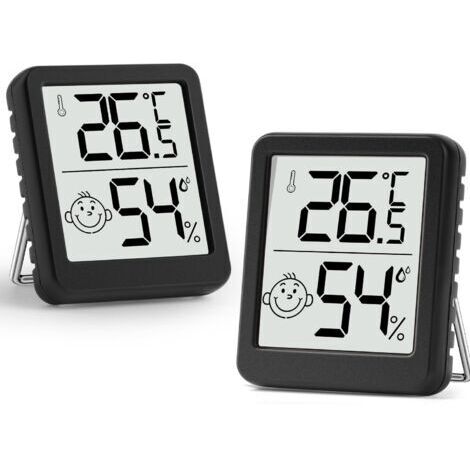 LaBlanc - Igrometro/Igrometro per interni, set da 2 pezzi, mini termometro LCD con indicatore a forma di faccina sorridente, ideale per cameretta, stanza degli anziani, studio, cantina, nero (1/5)