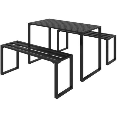 Outsunny Set di mobili da esterno da 3 pezzi – Set da pranzo da giardino con tavolo e 2 panche – Metallo – Nero – 110 x 55 x 70 cm (1/5)