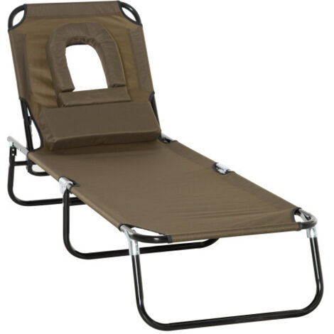 Transat de balcon monobloc, 190 cm (L) x 56 cm (l) x 28 cm (H), avec fenêtre de lecture, pliable, en tissu Oxford déperlant, marron. (1/5)