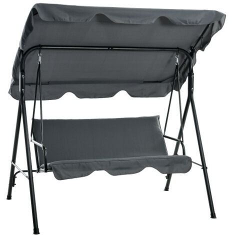 Balançoire de jardin avec coussin d'assise, balançoire 3 places avec pare-soleil réglable, banc-balançoire (capacité de charge jusqu'à 240 kg) — Pour jardin et terrasse, 172 x 110 x 153 cm, Gris (1/5)