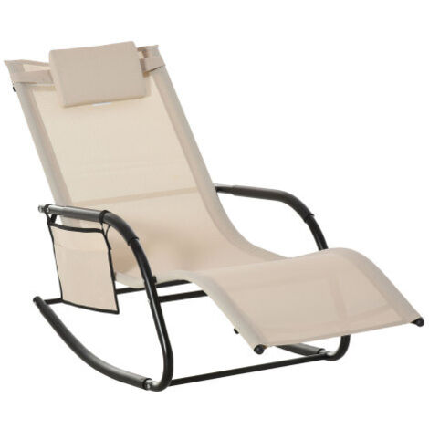 Sedia a dondolo Outsunny, altalena da giardino, sdraio a dondolo, in rete metallica, beige, 150x62x88 cm, per ore di relax all'aria aperta. (1/5)