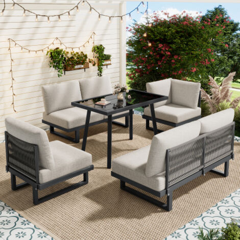 Set da pranzo da giardino, set di mobili da giardino, set di sedie a sdraio da giardino, divano angolare, lettino reclinabile da esterno, tavolo da pranzo, trasformabile in lettino da giorno, acciaio (1/5)