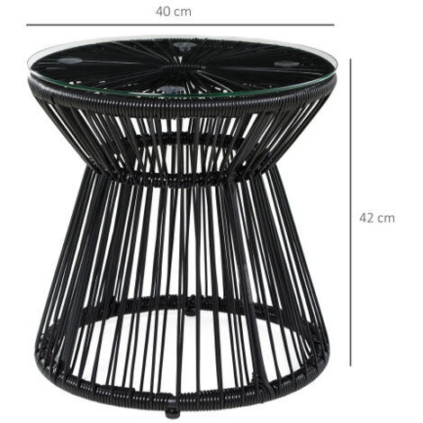 Tavolo da giardino rotondo con design a tamburo cavo, tavolo da bistrot con piano in vetro, tavolino nero per giardino e balcone. (1/5)
