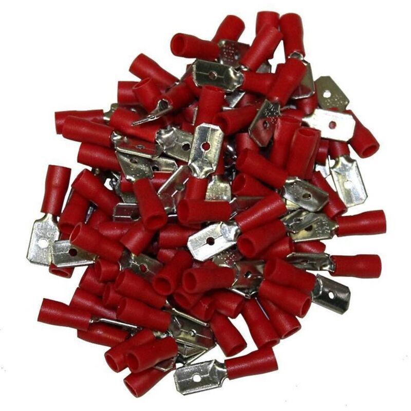100x Crimpklemmen 6,35mm – Blau, 27A, Vinylisoliert, Aus Kupfer, Für Kabelenden