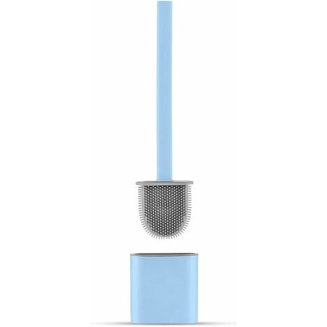 Flache Silikon-WC-Bürste mit Halterung, tropffrei, antibakteriell, belüftet, schnelltrocknend und geruchsneutral, für Wand/Boden, Badezimmer und WC, Blau (1/4)