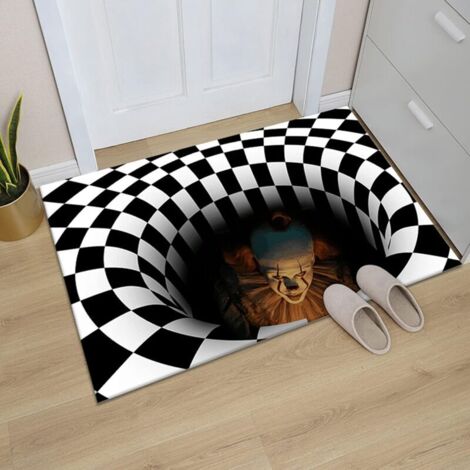 3D-Teppich mit optischer Täuschung, rutschfester rechteckiger Teppich mit Clownfallenmuster, weicher Horrorteppich für Halloween-Dekorationen (50 x 80 cm)