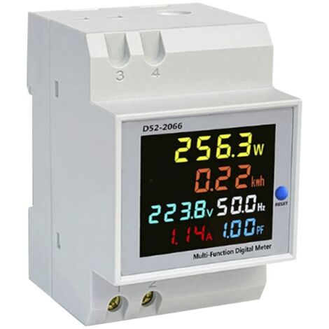 Digitaler Energiezähler, Stromzähler, Wechselstrom 40–300 V, 100 A, Voltmeter/Amperemeter, multifunktionales, rückstellbares Multimeter für Strom, Spannung, Faktor, Frequenz und Leistung (DIN-Schiene) (1/4)