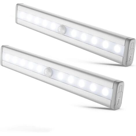 Set mit 2 LED-Nachtlichtern mit Bewegungsmelder, Schrank-/Kleiderschrank-/Vitrinenbeleuchtung, LED-Streifenlicht, selbstklebend, Betrieb mit AAA-Batterien (nicht im Lieferumfang enthalten) (1/4)