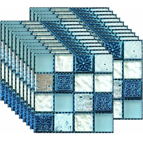 20 Fliesenaufkleber, selbstklebende Tapetenaufkleber, hitzebeständig, wasserfest, für Küchen- und Badezimmer-Spritzschutz, Mosaikaufkleber, blau (10 x 10 cm / 4 x 4 Zoll)