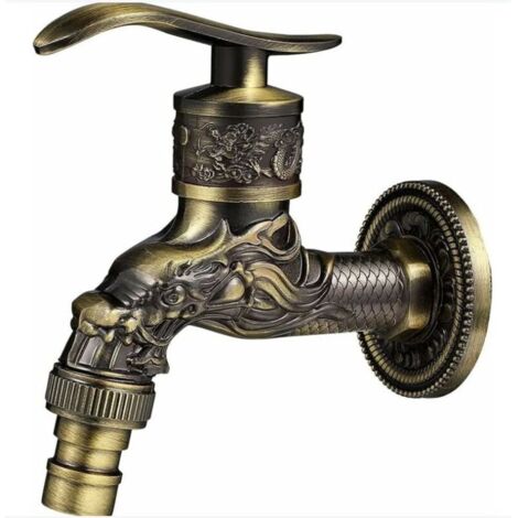 Retro-Wandarmatur aus Messing, Gartenarmatur G1/2", antike Messingarmatur, Vintage-Wandarmatur, antike Kupferarmatur mit Drachenmotiv für Küche, Bad und Garten (1/4)