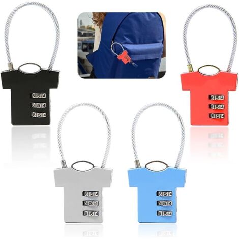CSPARKV 3-stelliges Zahlenschloss, 4 Stück, Kofferschloss, Flugzeugschloss, kleines Zahlenschloss, Schließfachschloss für Studenten, T-Shirt-förmiges farbiges Schloss für Gepäck, Koffer, Tasche, Fahrr (1/4)