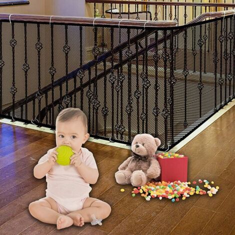 Treppenschutznetz – Babysicherheitsgeländer – 300 cm x 78 cm – Treppenschutznetz für Kinder, Kleintiere, Spielzeug – Für drinnen und draußen (schwarz)