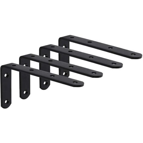(125 x 75 x 3 mm, 4 Stück, schwarz) Wandregalhalterung mit Schrauben, L-förmige Wandregalstütze, Befestigungswinkel für dekorative Regale in Küchen, Schlafzimmern, Hängemöbeln und Schränken (1/4)